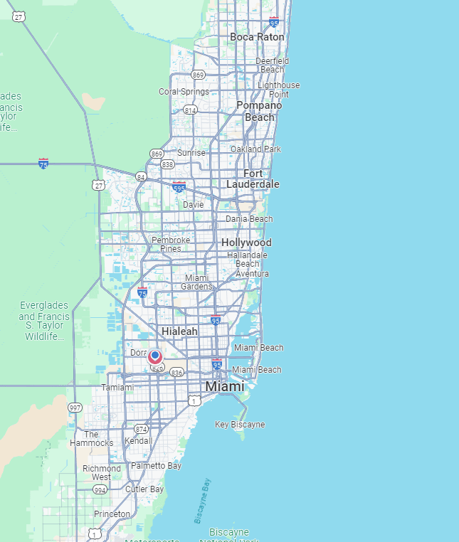 Map of our plumbing service area in Kendall